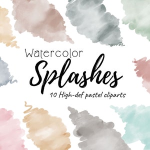 Watercolor Splashes, Watercolor Brush Strokes Clipart, Pastel Watercolor Splashes, Set of 10 Pastel Colors, INSTANT DOWNLOAD