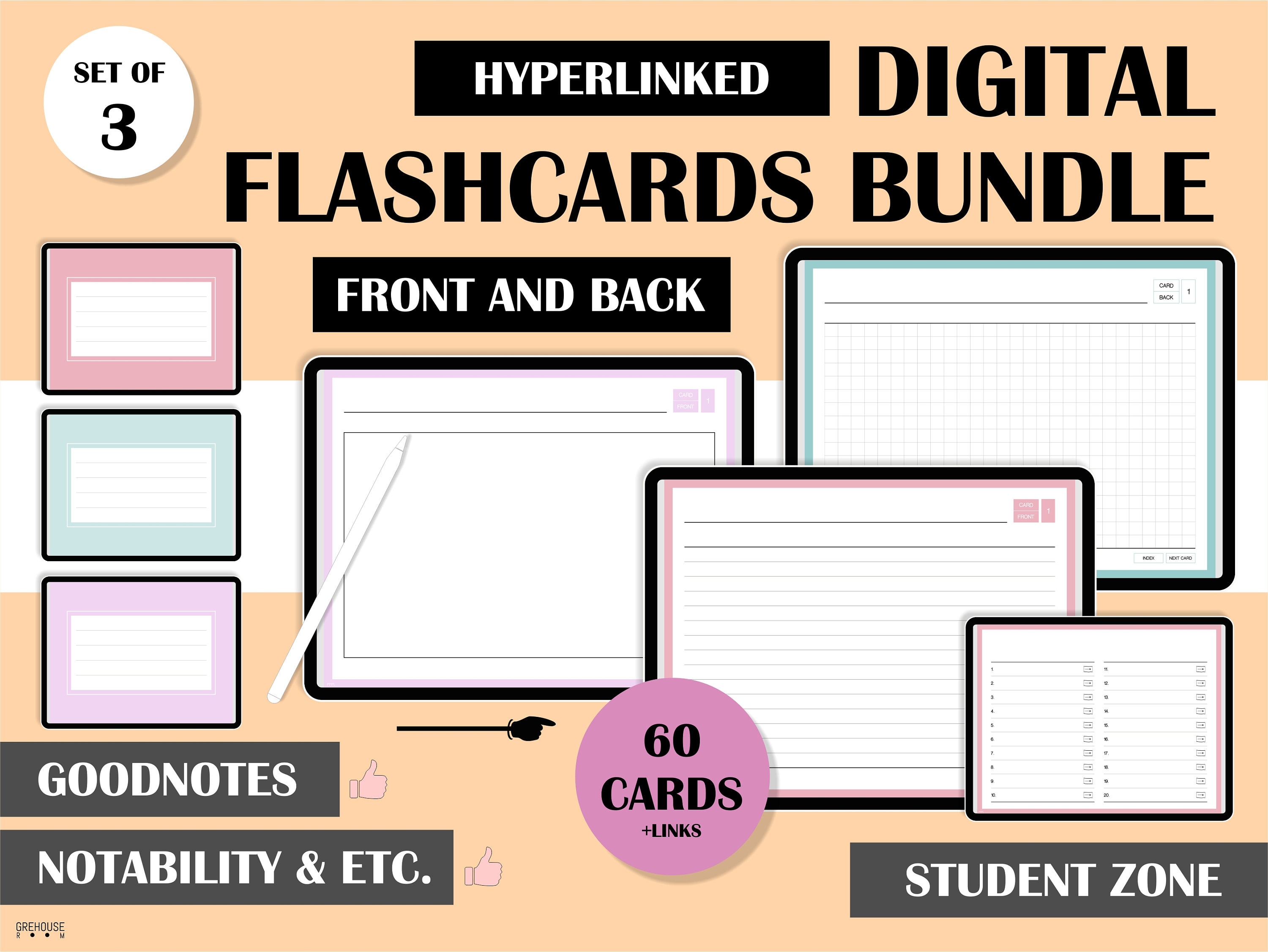 Digital Flashcards Bundle Exam Study Cards for Student Planner Etsy