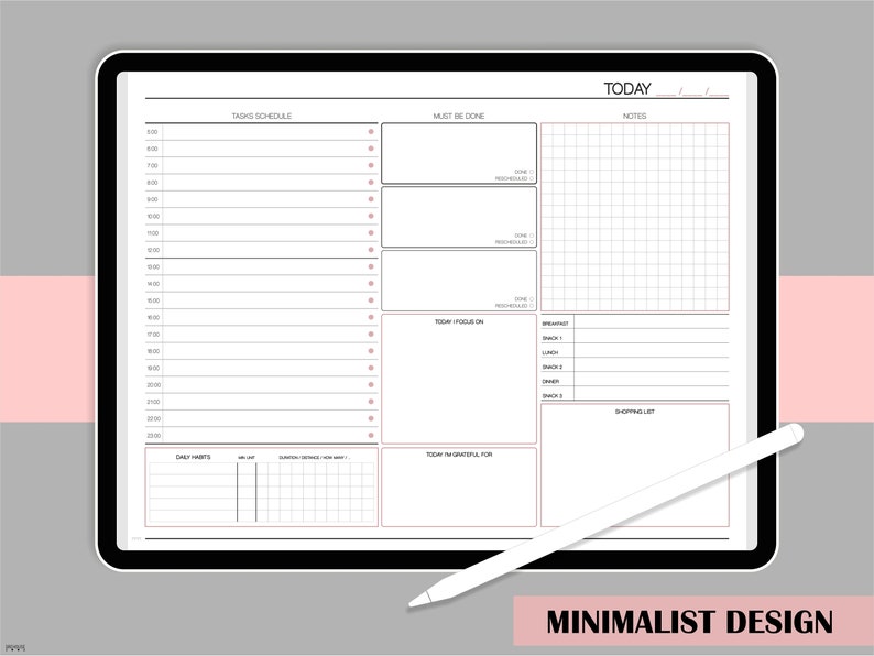 Daily Planner Ipad Planner Template Hourly Planner Landscape Etsy