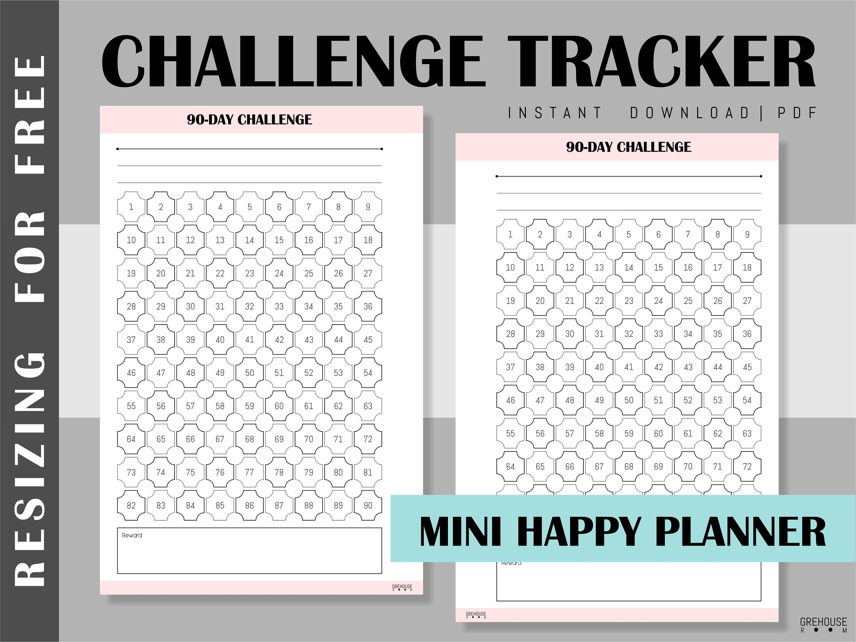 90-day Challenge tracker Printable MINI Happy planner inserts | Etsy