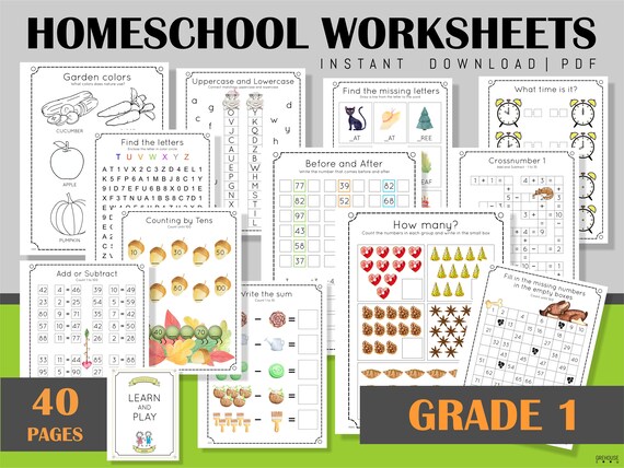 grade 1 homeschool printables workbook practice sheets etsy