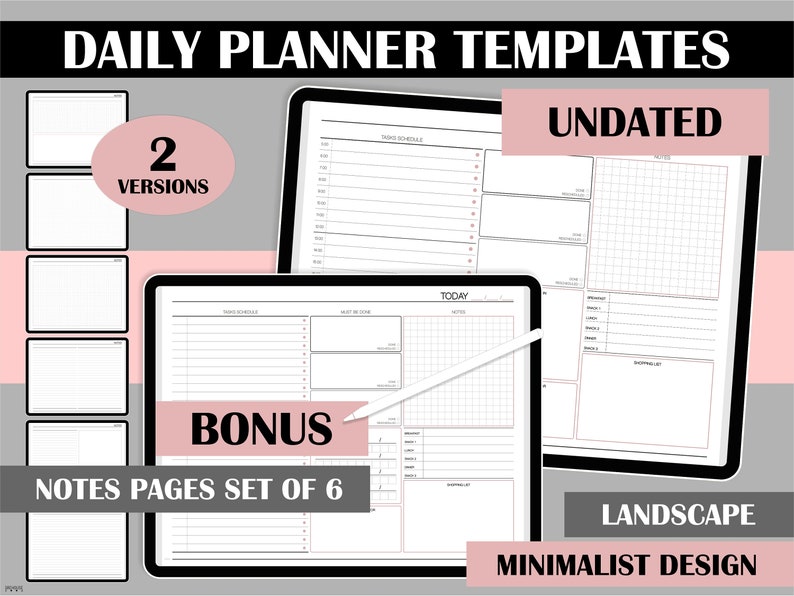 Daily Planner Ipad Planner Template Hourly Planner Landscape Etsy