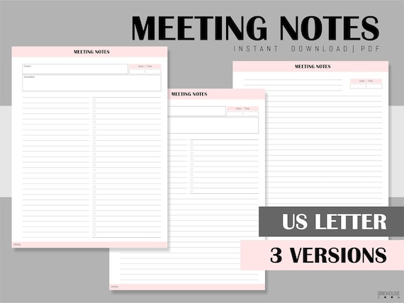 Meeting Notes Planner Inserts