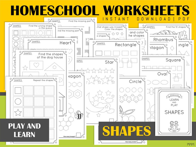 homeschool printables shapes tracing worksheets for kids etsy