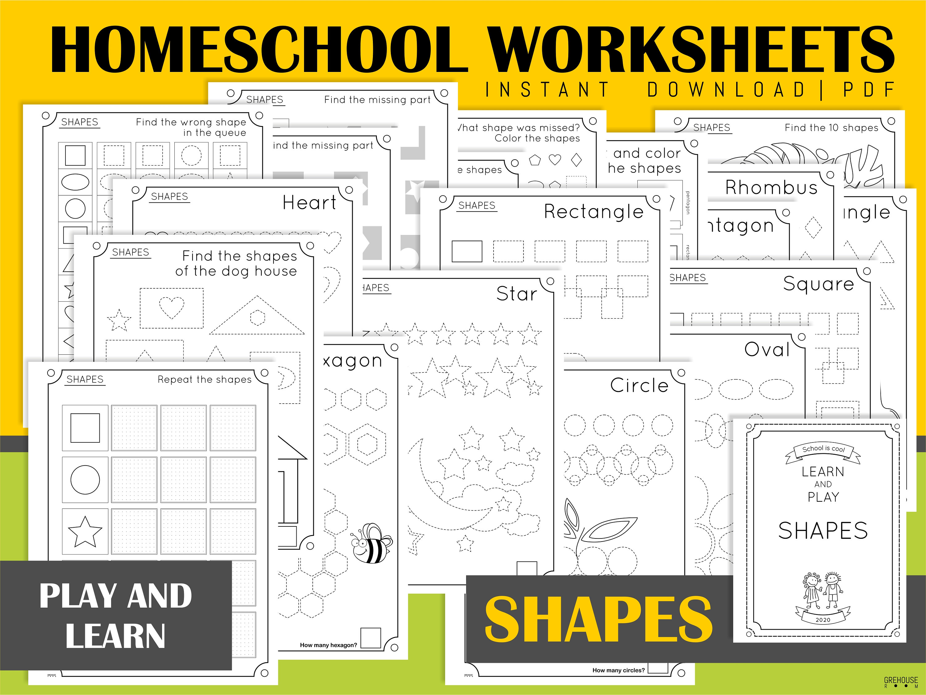 homeschool printables shapes tracing worksheets for kids etsy