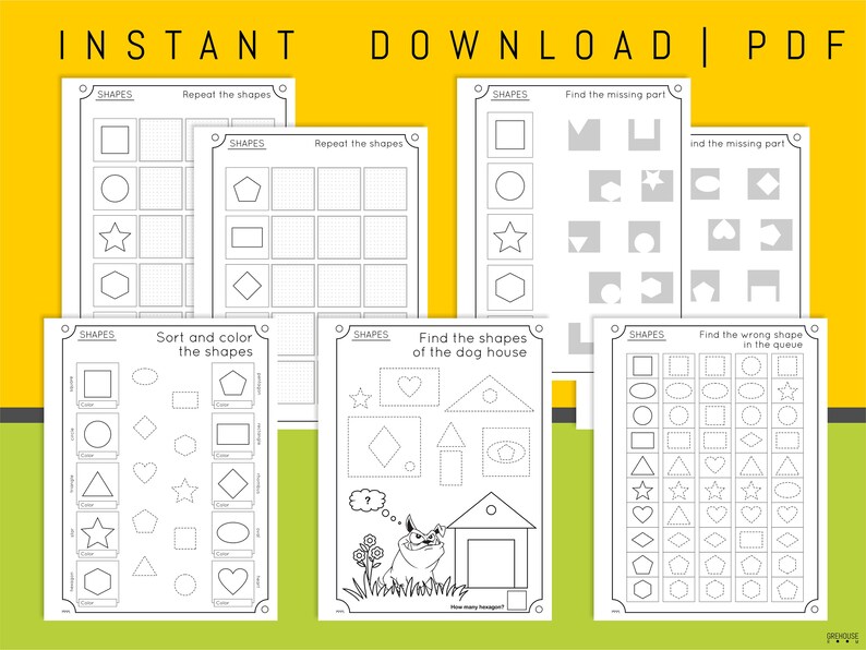 homeschool printables shapes tracing worksheets for kids etsy