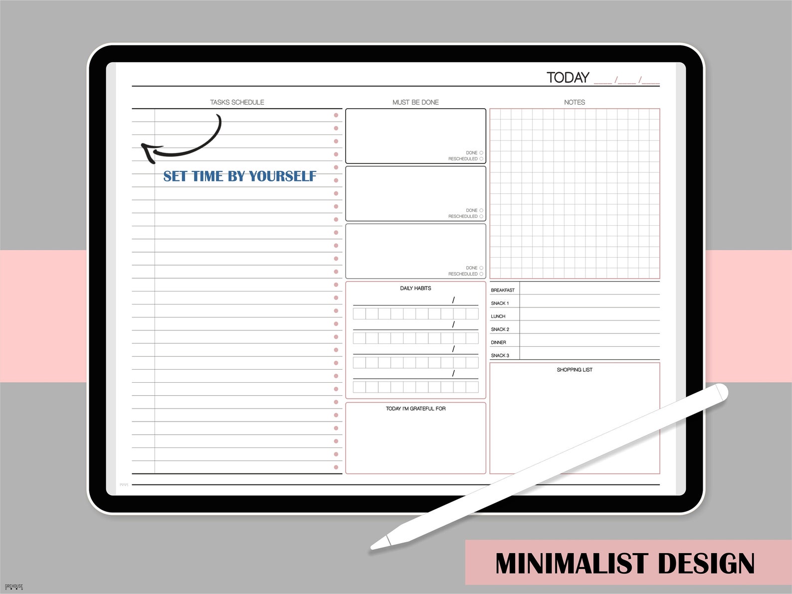 Daily Planner Ipad Planner Template Hourly Planner Landscape Etsy