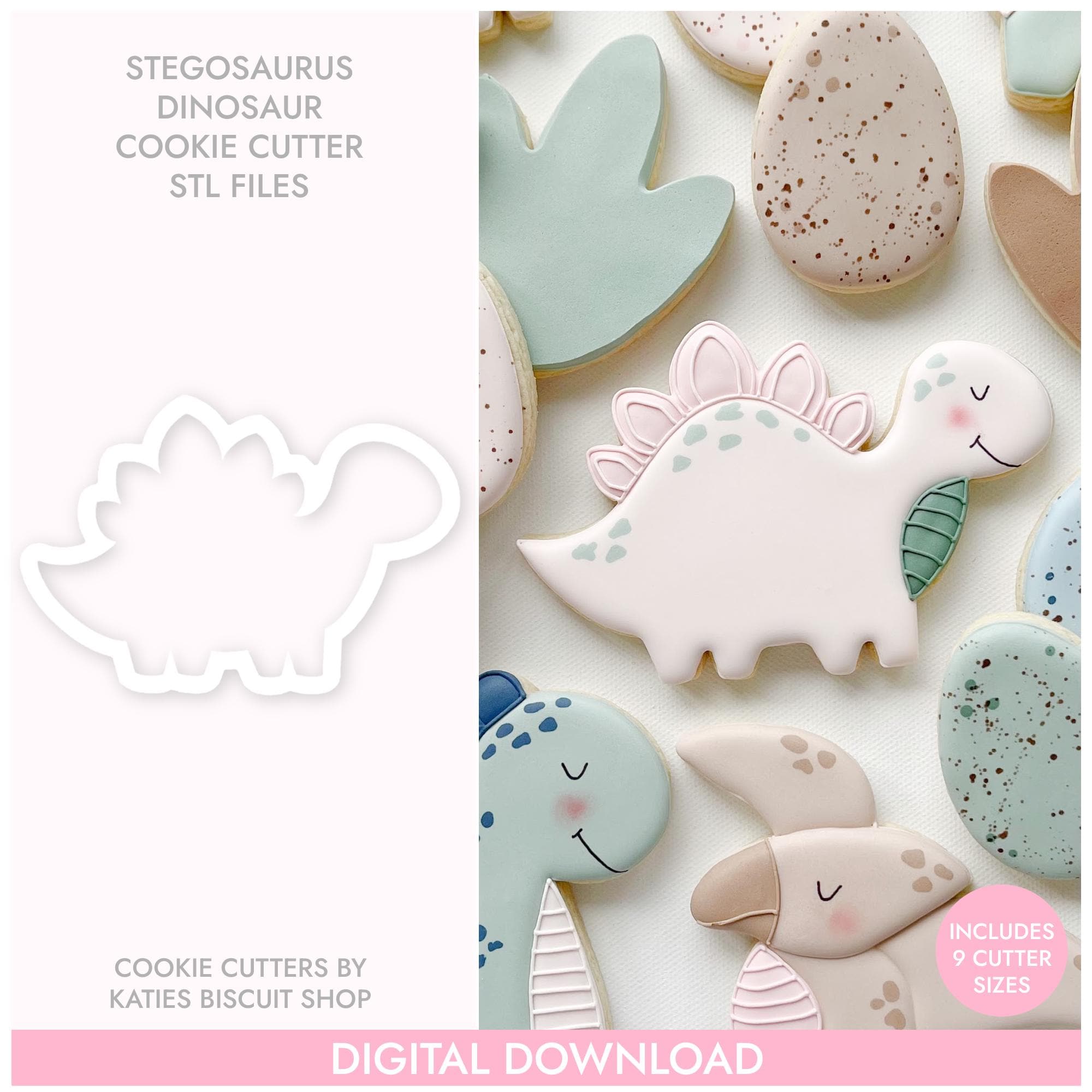 Stegosaurus Dinosaur Cookie Cutter, STL File, 3D Printable Cookie Cutter, Instant Download, Digital File