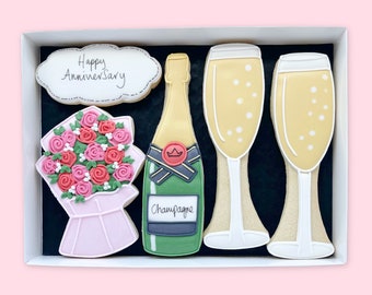 Happy Anniversary Iced Biscuits, Hand Iced Cookie Gift Box