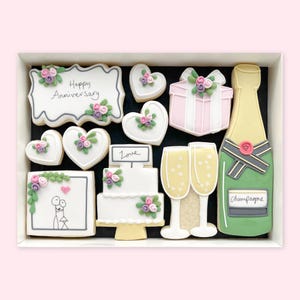 Personalised Anniversary Iced Biscuits, Hand Iced Cookie Gift Box