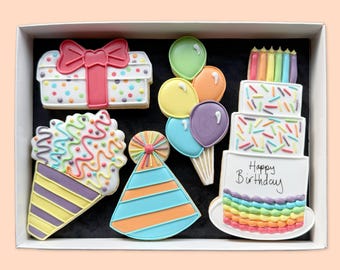 Personalised Birthday Iced Biscuits, Hand Iced Cookie Gift Box
