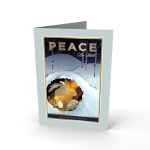 Peace, Be Still–Illustrated Greeting Card, Vintage Card, Nature Card, Art Deco Card, Winter Rabbits, Rabbit Burrow, Winter Night, Blank Card