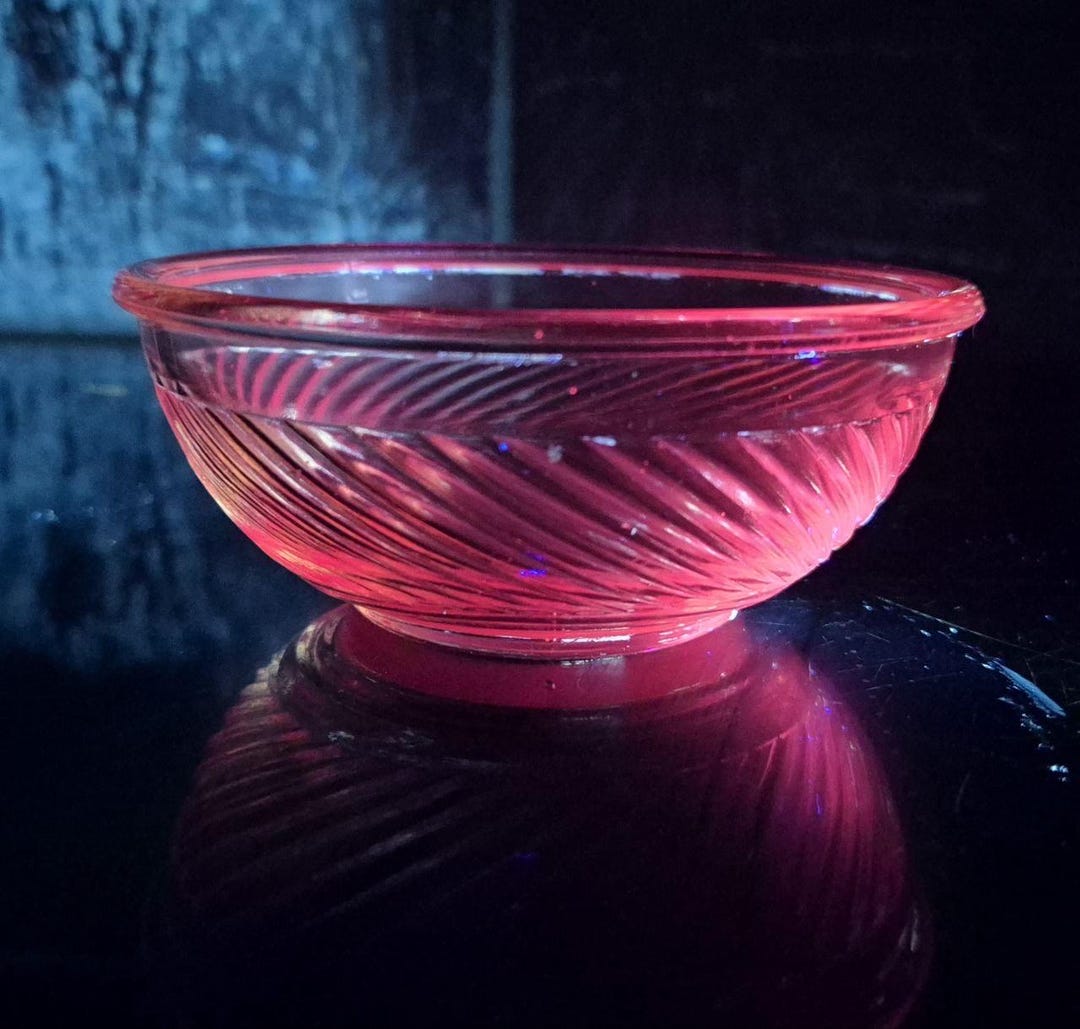 Vintage Rosaline Pink Depression Glass Dessert Bowl, Glows Red Pink ...