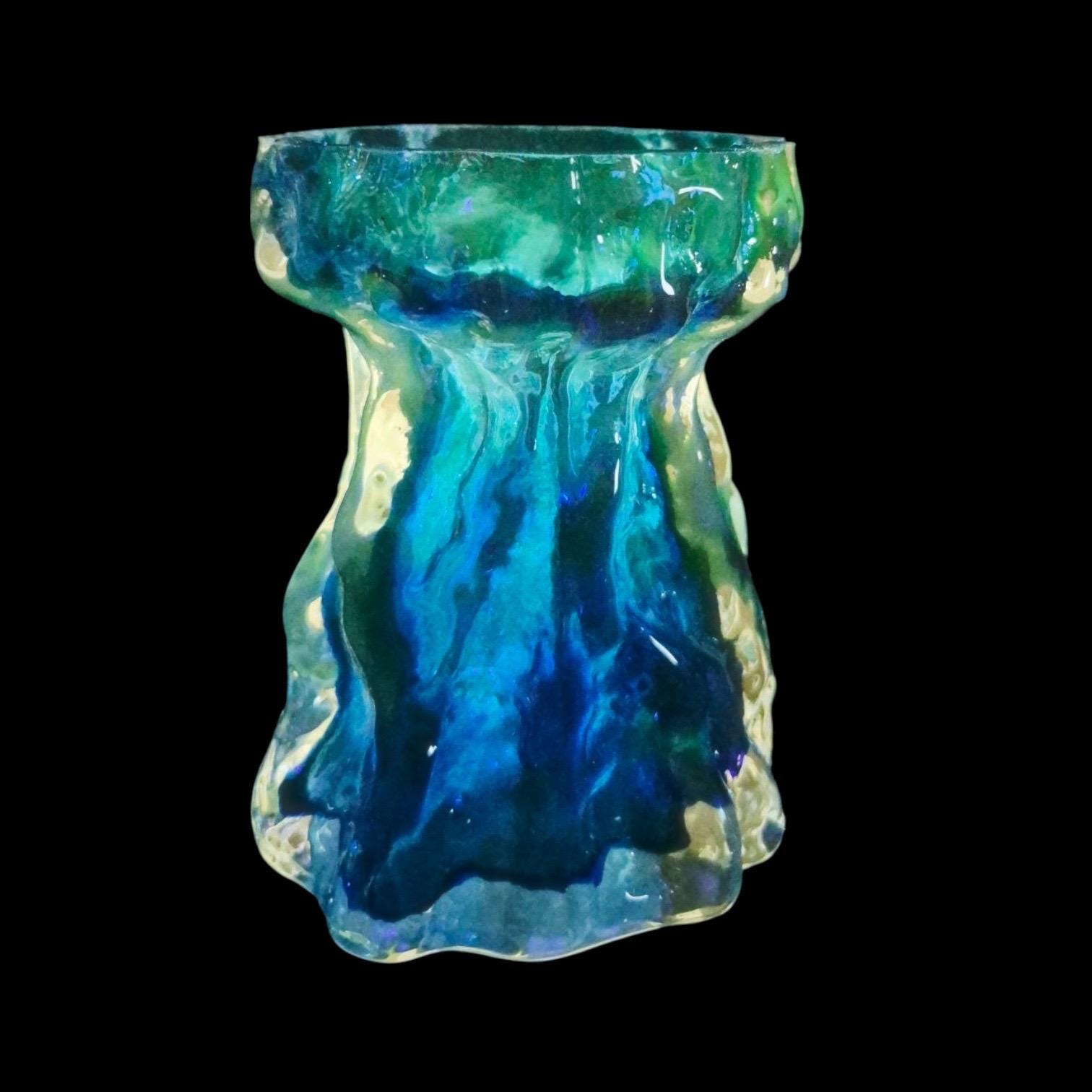 Grand Vase Ancien En Verre Moulé Bleu – SARS France – Années 1930