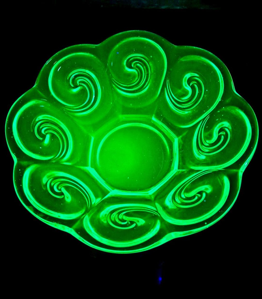 Rare Blue Uranium Glass Bowl – Glows Green Under UV 395nm – Heavy ...