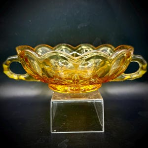 Bol vintage en verre creux ambré avec poignées - Bords festonnés nervurés - Années 30