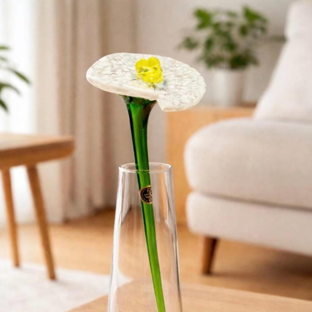 Exbor Art Glass Flower – UV Reactive Cadmium Glass Center 365nm