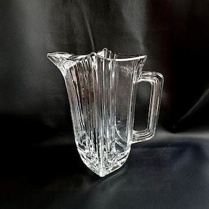 Vintage Art Deco Crystal Pitcher | Heavy Cut Glass Jug | 1950s Mid-Century Design | 2.24kg | European Pressed Crystal Vase