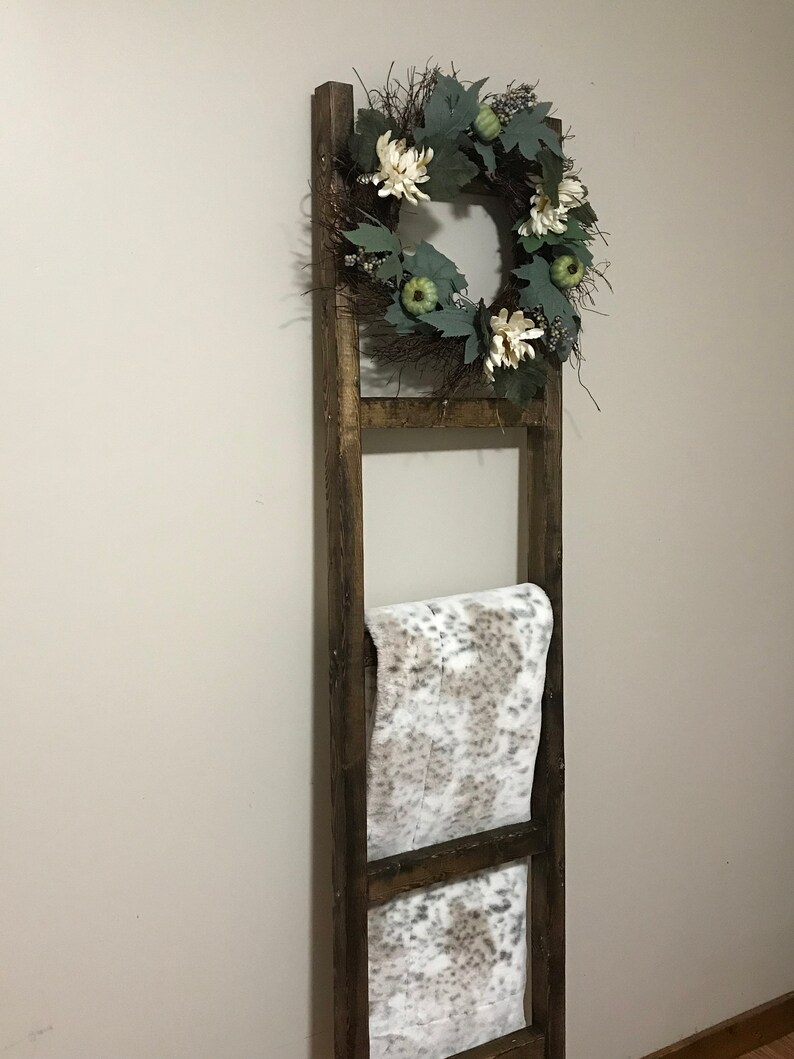 Blanket ladder with Basket Quilt Rack Towel Storage Blanket Etsy