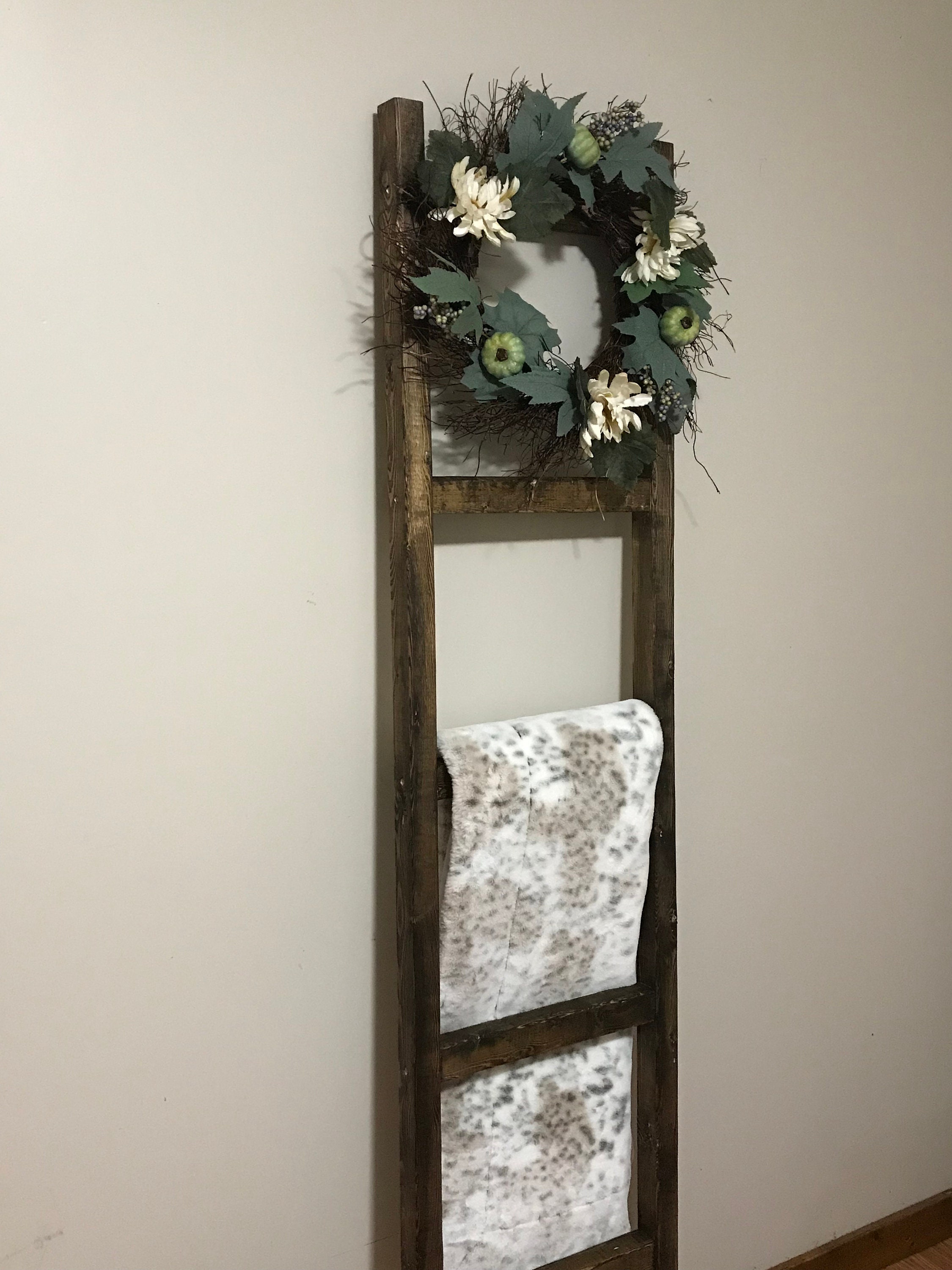 Blanket ladder with Basket Quilt Rack Towel Storage Blanket Etsy