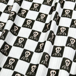 Skeleton Checkered Rib Knit Fabric: Black and White  - 220 GSM