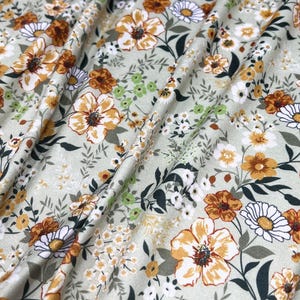 Sage Floral Double Brushed Poly Fabric: Vintage Style  (180 GSM)