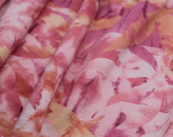 STOCK CLOSEOUT - French Terry Fabric: Watercolor Pink/Orange Tropical Palm Tree Print