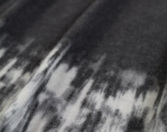 Brushed Sweater Knit, Dark Grey And White Abstract Tie Dye, Poly Rayon Spandex Blend,