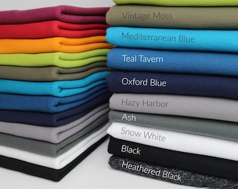 Sweatshirt Fleece Fabric, 14 SOLIDS VARIETY, Fleece=100% Cotton (No Stretch), Matching Rib (2 Way Stretch), Sold by 1/2, 1, & 5 Yard/Sample