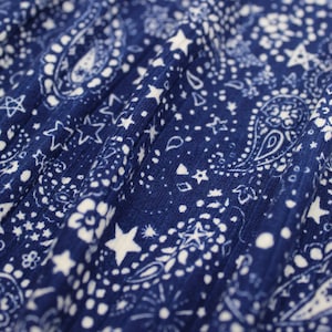Ribbed Knit Fabric, Navy and White Paisley/Bandana Print, 8X3 Rib, Poly Spandex Blend, , 4Way Stretch