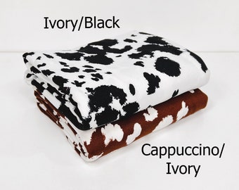 Double Brushed Poly Fabric: Cow Print, 2 Color Ways (Ivory/Black, Cappuccino/Black)