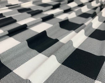 Dubbel geborsteld poly, DBP-stof, buffelruit, zwart/witte stof, polymix, stof op maat gesneden, 4-way stretch