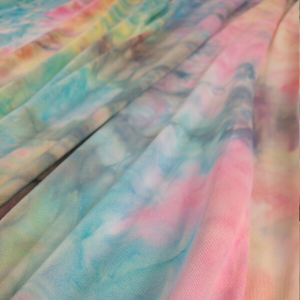 Double Brushed Poly, DBP, Pastel Multi Color Tie Dye Fabric, Poly Blend, Fabric by the 1/2 Yard, Yard, or Sample, 4 Way Stretch