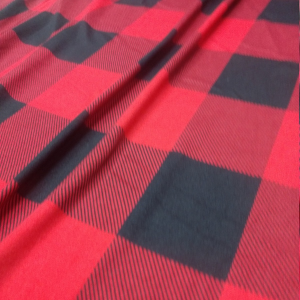 Double Brushed Poly, DBP Fabric, Buffalo Plaid, Black and Red, Poly Blend, Fabric by the 1/2 yard, 4 way stretch