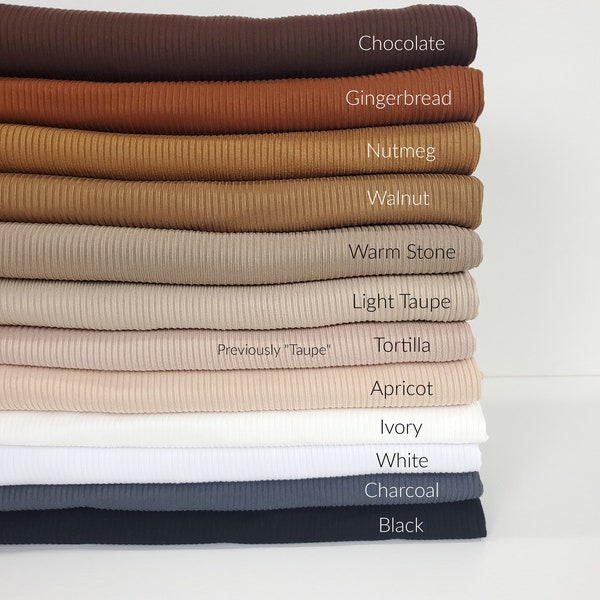 52 COLORS -NEW COLORS- Ribbed Knit Fabric, Solids Variety, Poly Spandex Blend, Fabric by the 1/2 Yard, Yard, or Sample, 4 Way Stretch