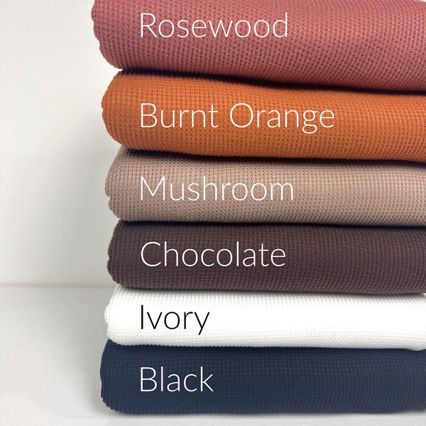 Thermal Knit Fabric, SOLIDS VARIETY, Plush/Insulated Fabric, Poly/Spandex Blend, Fabric by the 1/2 Yard, Yard, or Sample, 4 Way Stretch