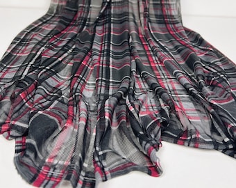 Mesh, Knit Fabric, Red/Grey/Black Plaid, 90/10 Poly Spandex, , 2 Way Stretch