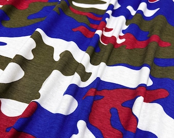 Tessuto in cotone e spandex, maglia jersey, stampa mimetica rosso/bianco/blu/verde militare,