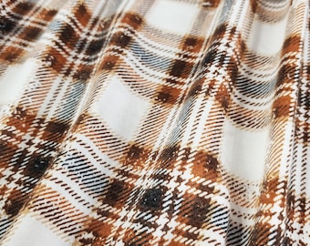 Verontruste geruite French Terry gebreide stof: chocoladebruin caramel, 2-way stretch