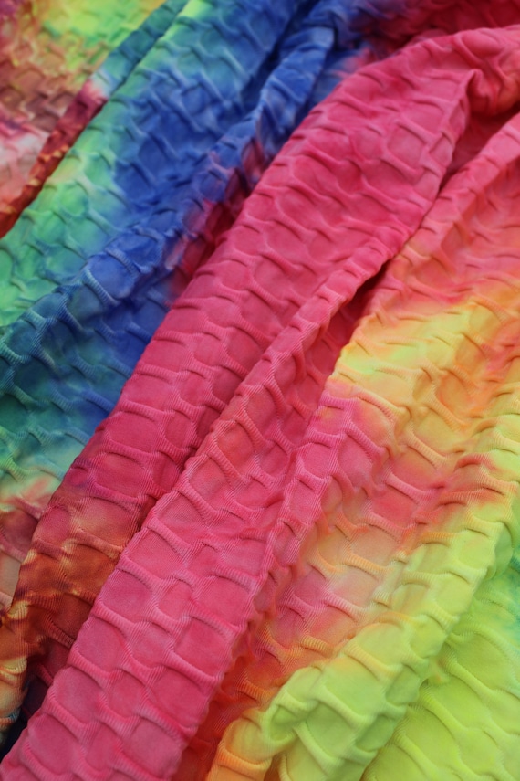 Honeycomb Knit Fabric: Multi-Colored Tie Dye, Athletic Knit/Swimwear, 240 GSM