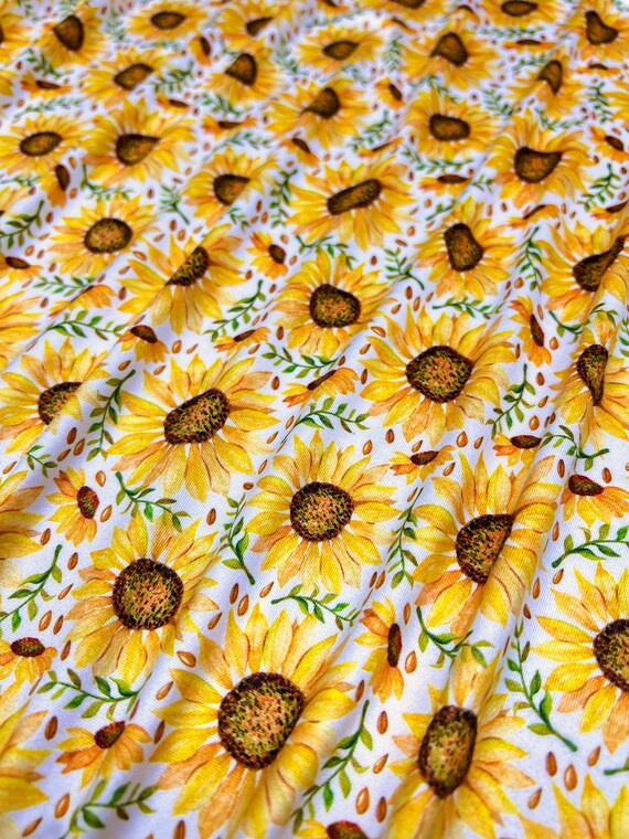 Double Brushed Poly, Bright & Beautiful Sunflower Print W