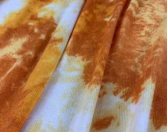 CLEARANCE - Super Soft Hacci Sweater Knit Fabric, Mustard/White Tie Dye, Poly Spandex Blend, Fabric by the 1/2 Yard, Yard, or Sample