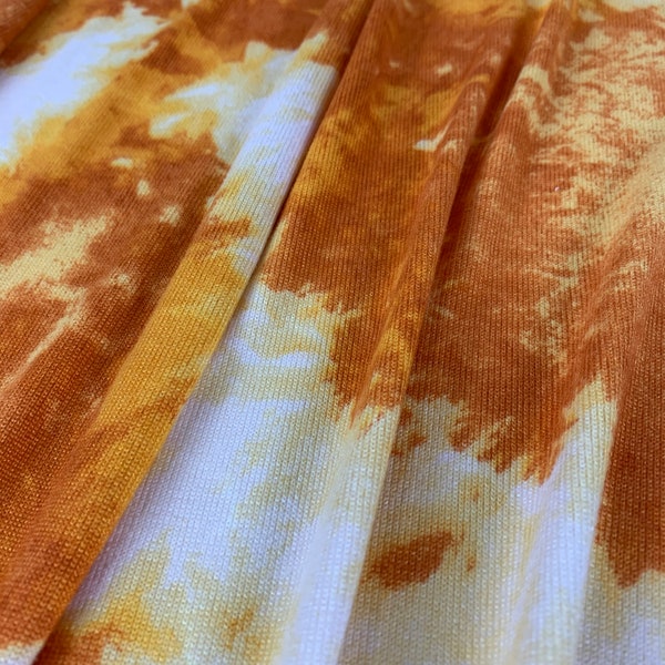 CLEARANCE - Super Soft Hacci Sweater Knit Fabric, Mustard/White Tie Dye, Poly Spandex Blend,