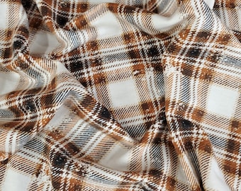 Distressed Plaid French Terry Knit Fabric: Caramel Chocolate Brown
