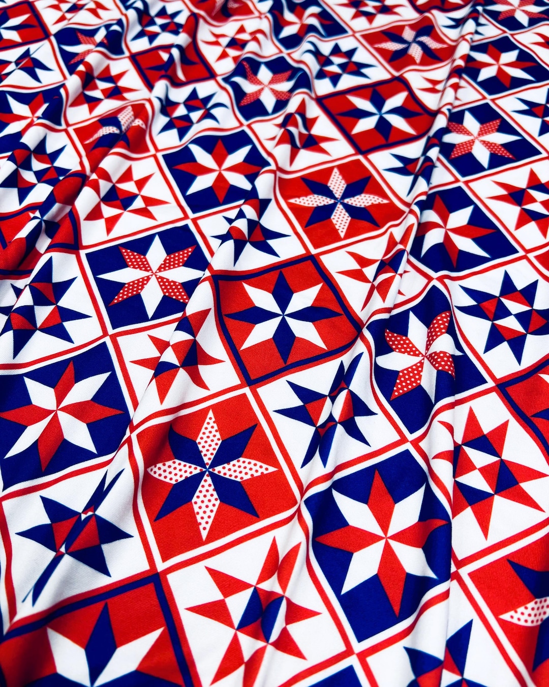 Double Brushed Poly, Red White & Blue Patchwork Quilt Print, July 4th ...