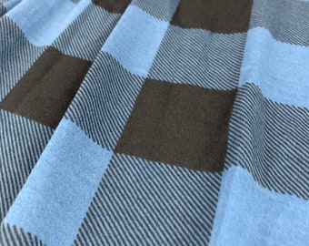 CLEARANCE - French Terry, Knit Fabric, Denim Blue and Black Buffalo Plaid, Poly Rayon Blend, Fabric by the 1/2 Yard, Yard, 2 Way Stretch