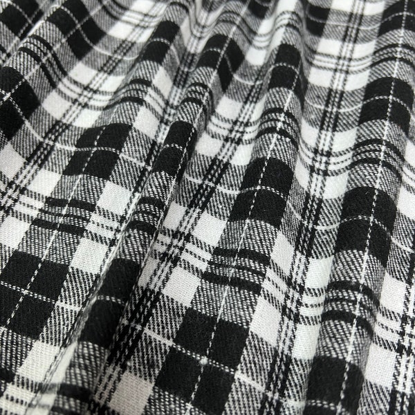 Plaid Flannel Fabric, Black and White Plaid, 100% Cotton, Fabric by the 1/2 Yard, Yard, or Sample