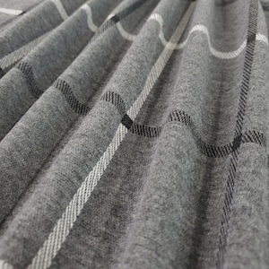 Double Knit Jacquard Fabric, Grey/Black/White Windowpane Plaid Print, , 2 Way Stretch