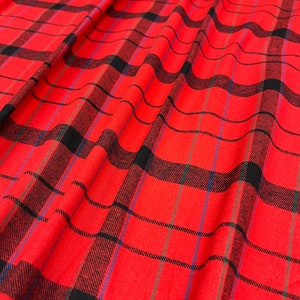 Plaid Flannel Fabric, Red and Black Plaid w/ Hints of Green/Blue, Light-Medium Weight, Single Sided Brushed, Fabric Cut Continuously