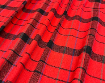 Plaid Flannel Fabric: Red and Black w/ Green/Blue, Light-Medium Weight, Single Sided Brushed